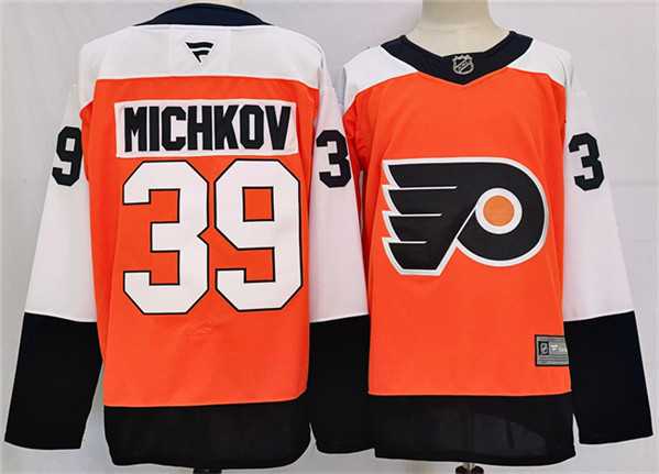 Mens Philadelphia Flyers #39 Matvei Michkov Orange 2024 Stitched Jersey